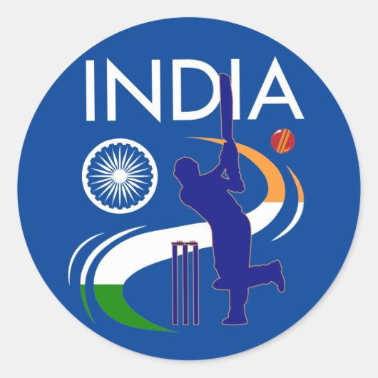 India cricket met Indische vlag-penseellijncadeaut Ronde Sticker (Voorkant)