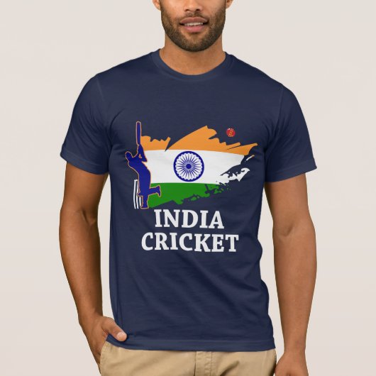 India cricket met Indische vlag-penseellijncadeaut T-shirt (Voorkant)