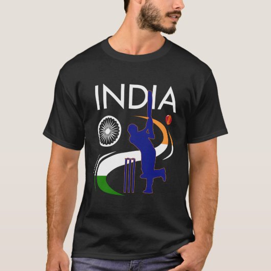 India cricket met Indische vlagpenseelstreek T-shirt (Voorkant)