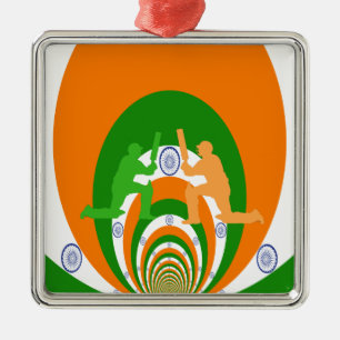India Cricket Spirit Abstract Design Metalen Ornament