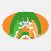 India Cricket Spirit: Abstract Ontwerp Ovale Sticker (Voorkant)