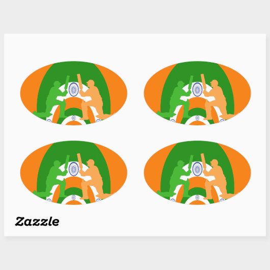 India Cricket Spirit: Abstract Ontwerp Ovale Sticker (Vel)