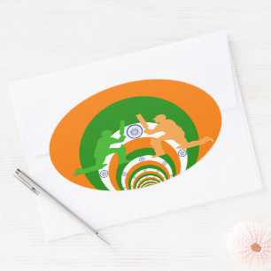 India Cricket Spirit: Abstract Ontwerp Ovale Sticker