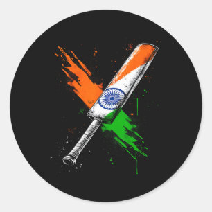 India Cricket T Cricket Krijger Britse Vlag Crick Ronde Sticker