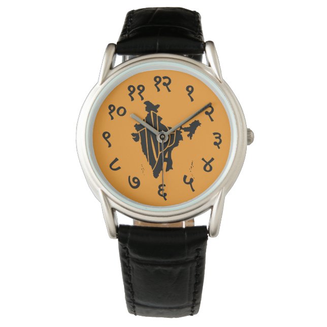 India Devanagari Map Typography Watch Horloge (Voorkant)