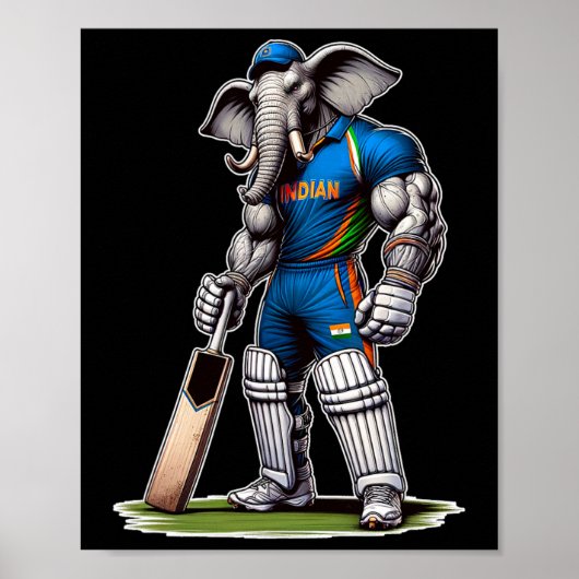India Elephant Cricket Player Cricketer  Poster (Voorkant)