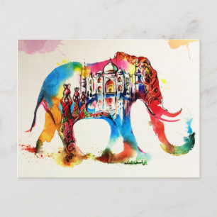 India Elephant Vintage Travel Love Waterverf Briefkaart