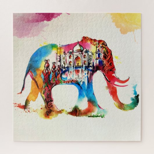 India Elephant Vintage Travel Love Waterverf Legpuzzel (Verticaal)
