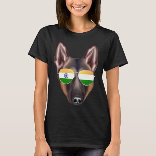 India Flag Belgian Tervuren Dog India Pocket T-shirt (Voorkant)
