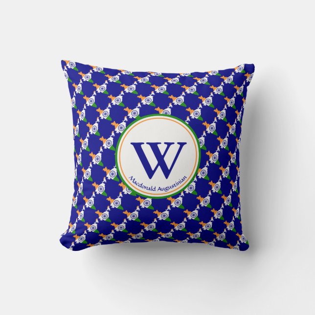 INDIA FLAG Custom Monogram Add Jouw naam BLUE Kussen (Voorkant)