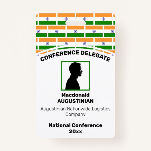 INDIA FLAG Gepersonaliseerd Logo Foto-ID Naam Badge (Voorkant)