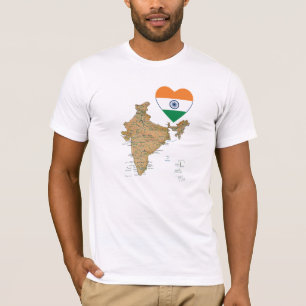 India Flag Hart en Kaart T-Shirt
