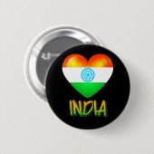 India Flag Heart Cutout Ronde Button 5,7 Cm (Voorkant /achterkant)