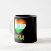 India Flag Heart Cutout Tweekleurige Koffiemok (Voorkant links)