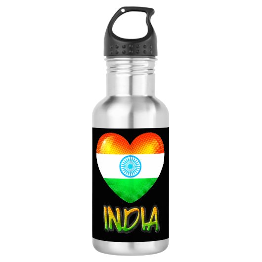 India Flag Heart Cutout Waterfles (Voorkant)