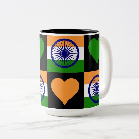 India Flag Heart Patriotic Indische Pride Tweekleurige Koffiemok (Voorkant rechts)