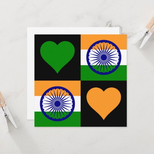 India Flag Heart Patriottic Indian Greing Kaart (Voorkant / Achterkant in situ)