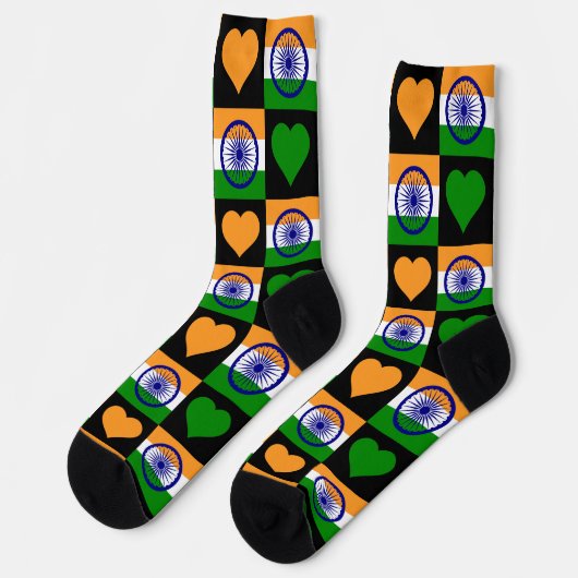 India Flag Heart Pattern Fun Indian Pride Socks Sokken (Links)