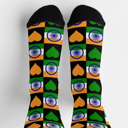 India Flag Heart Pattern Fun Indian Pride Socks Sokken (Top)