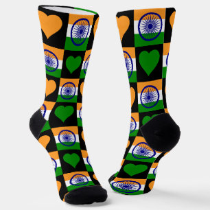 India Flag Heart Pattern Fun Indian Pride Socks Sokken