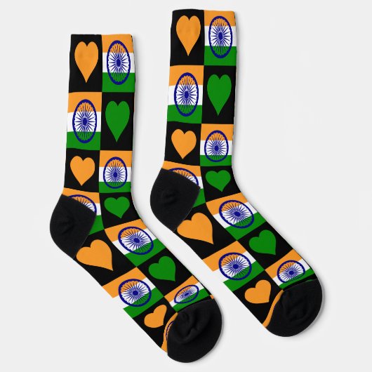 India Flag Heart Pattern Fun Indian Pride Socks Sokken (Rechts)
