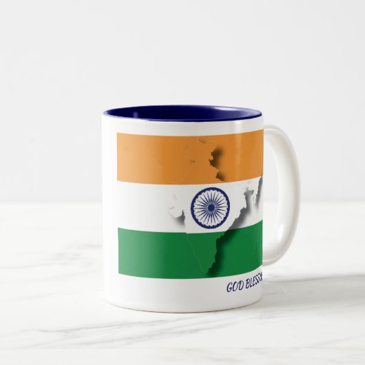 INDIA FLAG MAP Gepersonaliseerd WITTE scripts Tweekleurige Koffiemok (Voorkant rechts)