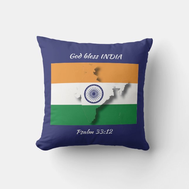 INDIA FLAG Patriottic Scripting Custom BLUE Kussen (Voorkant)