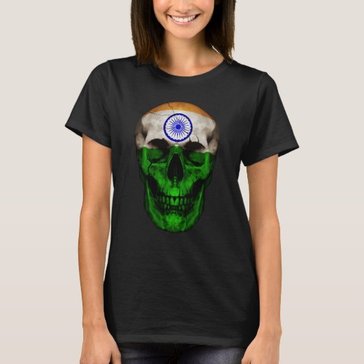 India Flag Skull Indian Roots Proud Patriotic T-shirt (Voorkant)