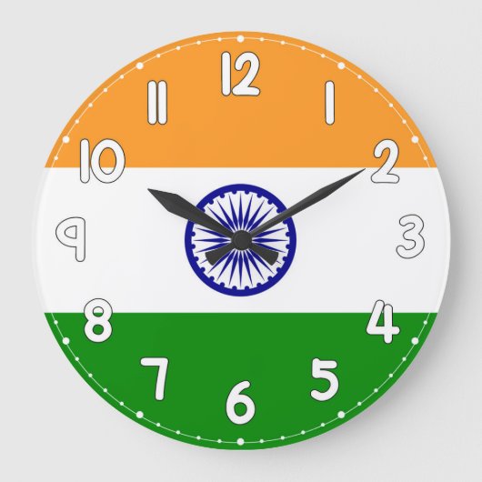 India Flag Wall Clock – Patriotic Indian Decor Grote Klok (Voorkant)