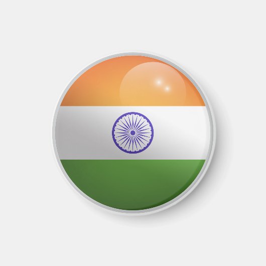 India Glanzende Cirkel Vlag Magneet (Voorkant)