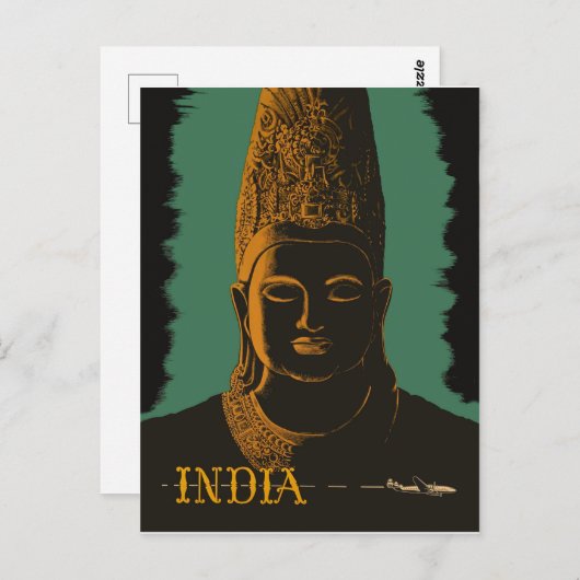 India, groot boeddha standbeeld briefkaart (Voorkant / Achterkant)