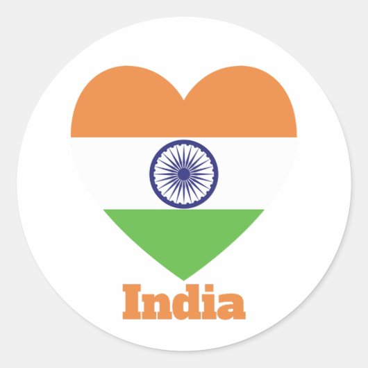 India Heart Flag Ronde Sticker (Voorkant)