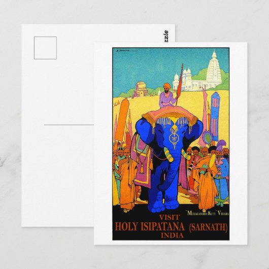 India, heilig Isipatana, blauwe olifant,  Briefkaart (Voorkant / Achterkant)