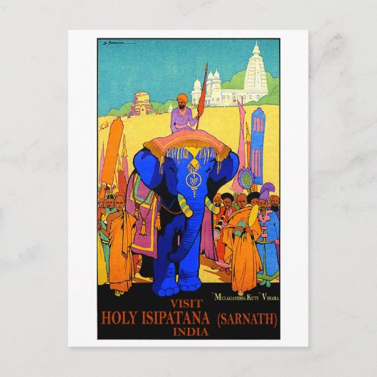 India, heilig Isipatana, blauwe olifant, Briefkaart (Voorkant)