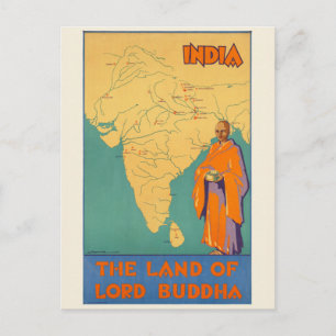 India Het land van Heer Buddha Oude Poster 1930 Briefkaart