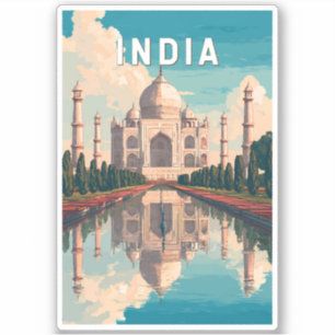 India Illustratie Reis Kunst Vintage Sticker