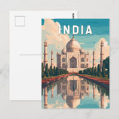 India Illustration Travel Art Vintage Briefkaart (Voorkant / Achterkant)