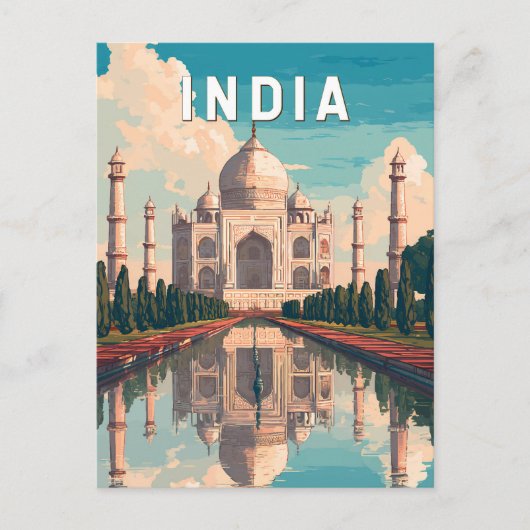 India Illustration Travel Art Vintage Briefkaart (Voorkant)