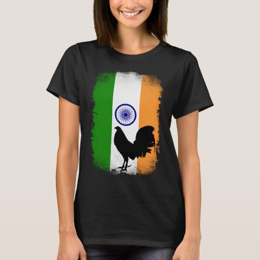 India Indian flag game fowl rooster gallero gamefo T-shirt (Voorkant)