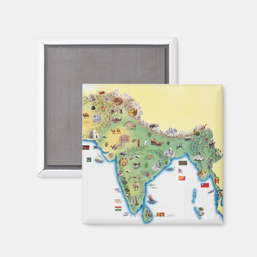 India, kaart met illustraties magneet (Voorkant / Achterkant)