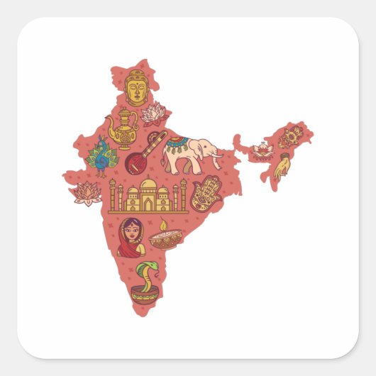 India-kaart Vierkante Sticker (Voorkant)