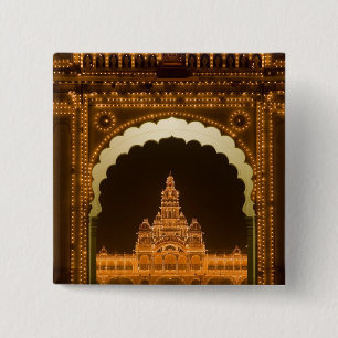 INDIA, Karnataka, Mysore : Paleis van de Majaraja  Vierkante Button 5,1 Cm