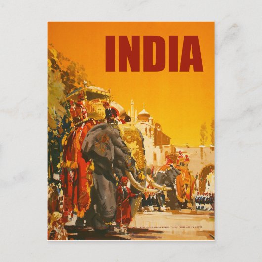 India, olifanten stadsparade briefkaart (Voorkant)