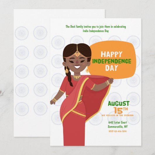 India Onafhankelijkheidsdag Partij Kaart (Voorkant / Achterkant)