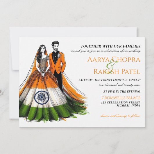 India paar bruiloft uitnodiging (Voorkant)