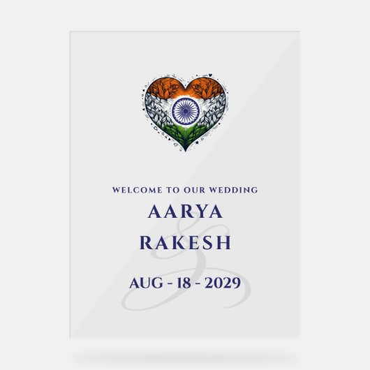 India paar hart bruiloft welkom acryl bord (Voorkant)