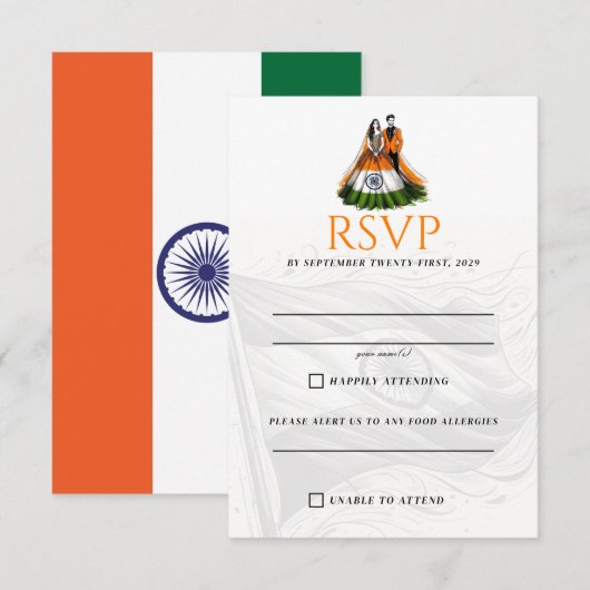 India paar RSVP kaartje (Voorkant / Achterkant)