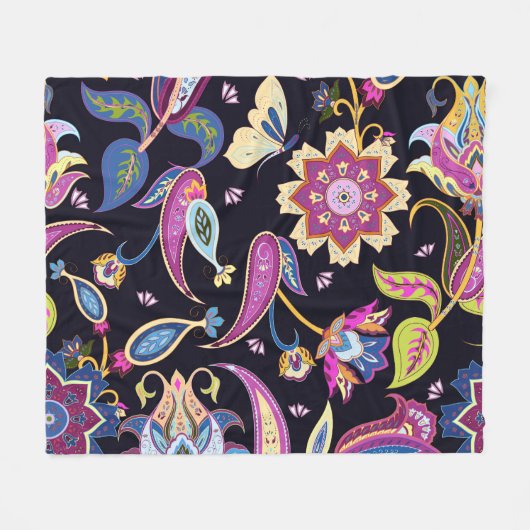 India Paisley Naadloos Bloemen Ornament Fleece Deken (Voorkant (Horizontaal))