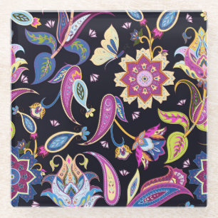 India Paisley Naadloos Bloemen Ornament Glazen Onderzetter