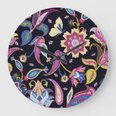 India Paisley Naadloos Bloemen Ornament Grote Klok (Voorkant)